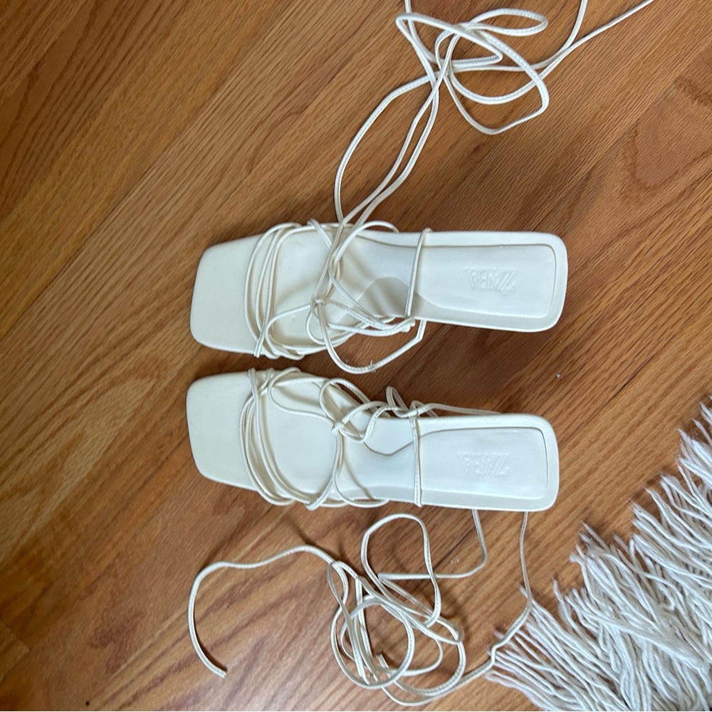 Zara cream tie up heeled sandals, size 39 (8)